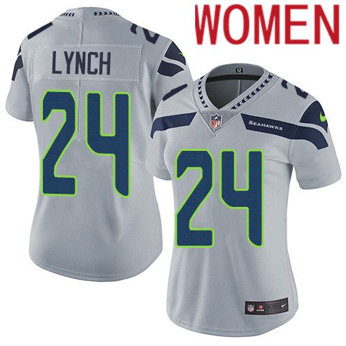 Women Seattle Seahawks #24 Marshawn Lynch Nike Gray Vapor Limited NFL Jersey->nfl hats->Sports Caps